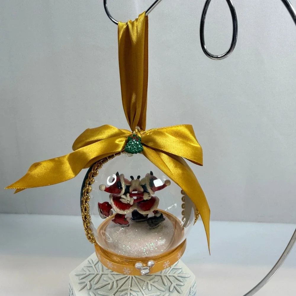 Disney Mickey Minnie Kissing Christmas Ornament Mistletoe Snow Globe Style